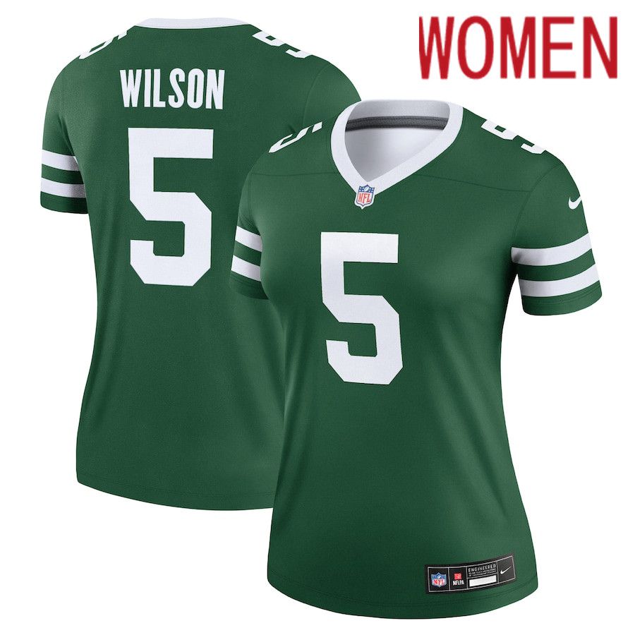 Women New York Jets #5 Garrett Wilson Nike Legacy Green Legend NFL Jersey->women nfl jersey->Women Jersey